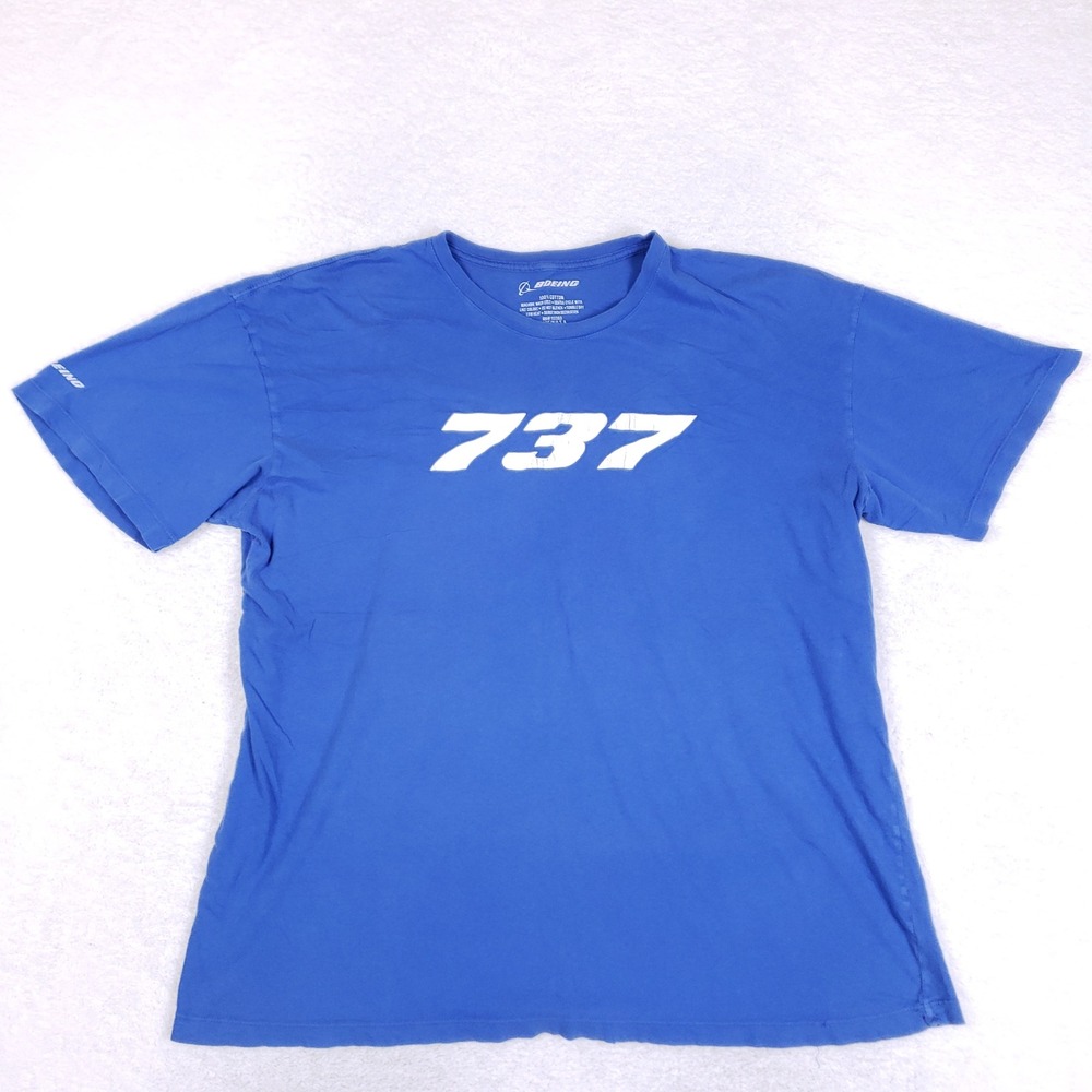 Boeing 737 Graphic T Shirt Mens 2XL Royal Blue Aviation Made In USA Y2K‎